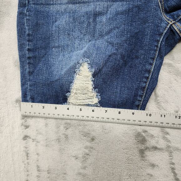 Energie Shorts Womens 15 Juniors Blue Bermuda Destructed Cut Off Hem Dark Wash - Picture 12 of 13